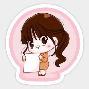 Cute Girl Read Book Cartoon Character Sticker